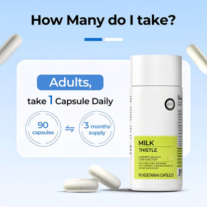 Milk Thistle Liver Detox & Colon Cleanse, Natural Liver Health Support with Kudzu Root, Turmeric, Inositol, Methionine,Vitamin C,90 Capsules silymarin