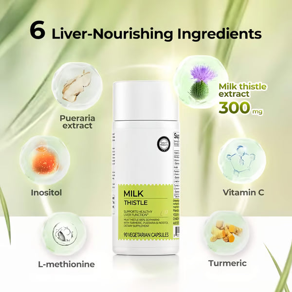 Milk Thistle Liver Detox & Colon Cleanse, Natural Liver Health Support with Kudzu Root, Turmeric, Inositol, Methionine,Vitamin C,90 Capsules silymarin